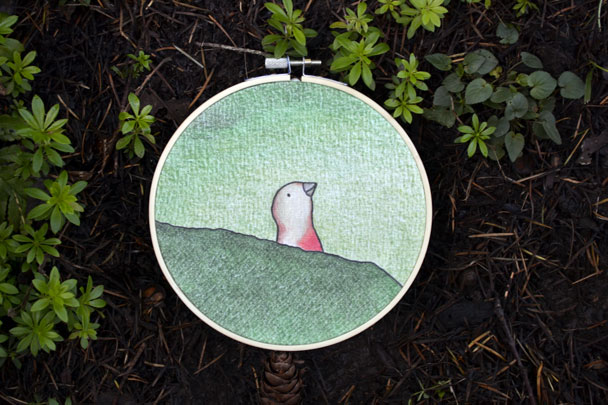 Little Bird drawing printed on linen