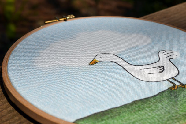 duck drawing printed on linen