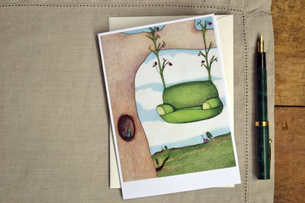 tree swing drawing 5x7 greeting card