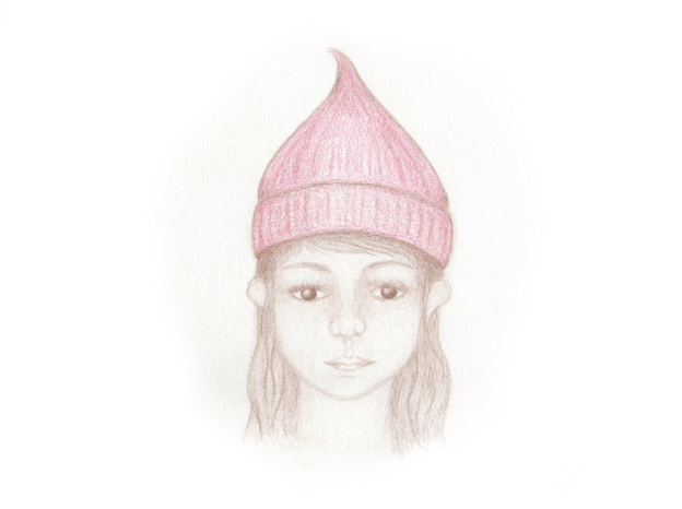 young girl winter cap drawing